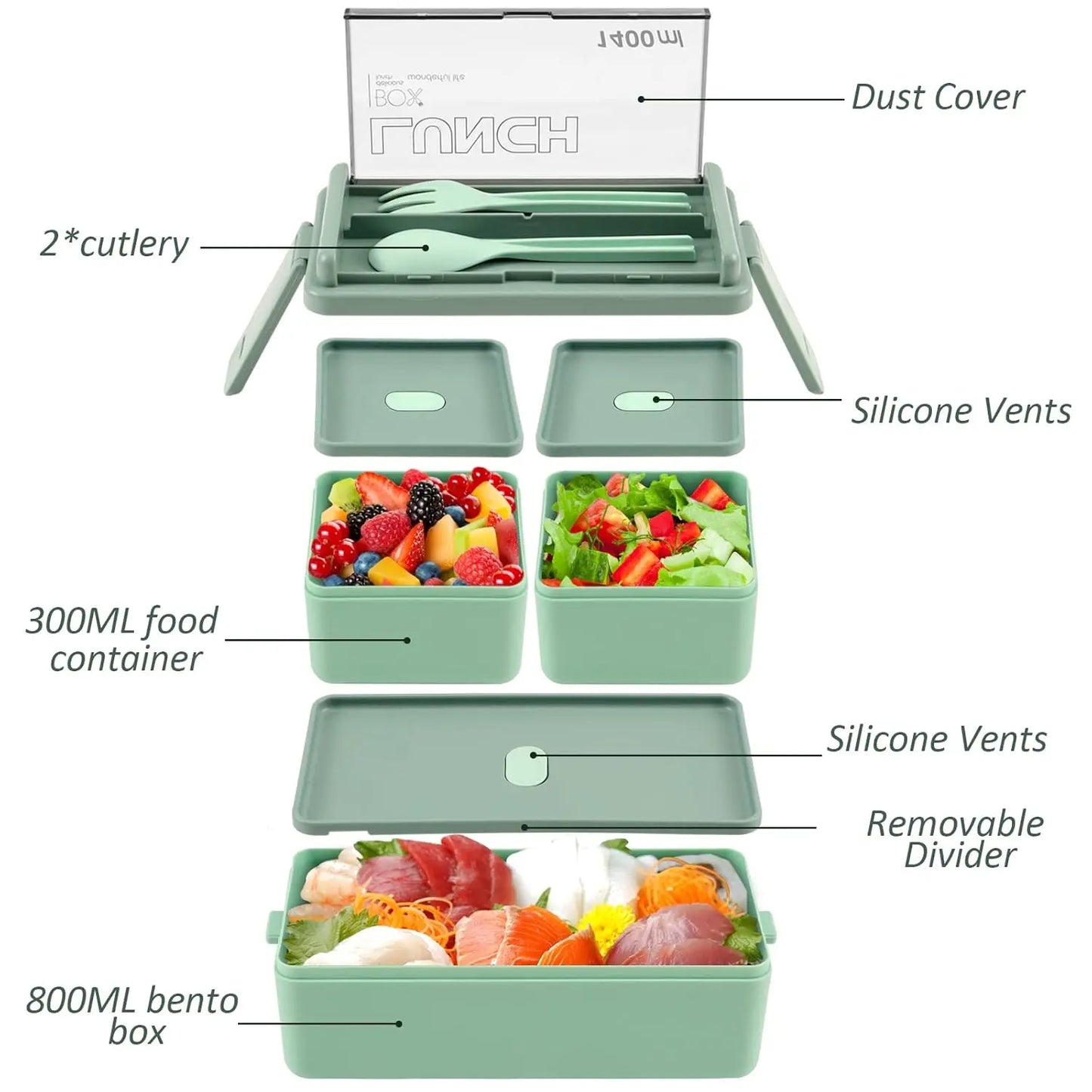Bento Box Adult Lunch Box – Leakproof, Eco-Friendly, Picnic & School (Green + Pink) Pack Of 2 - Snapelo