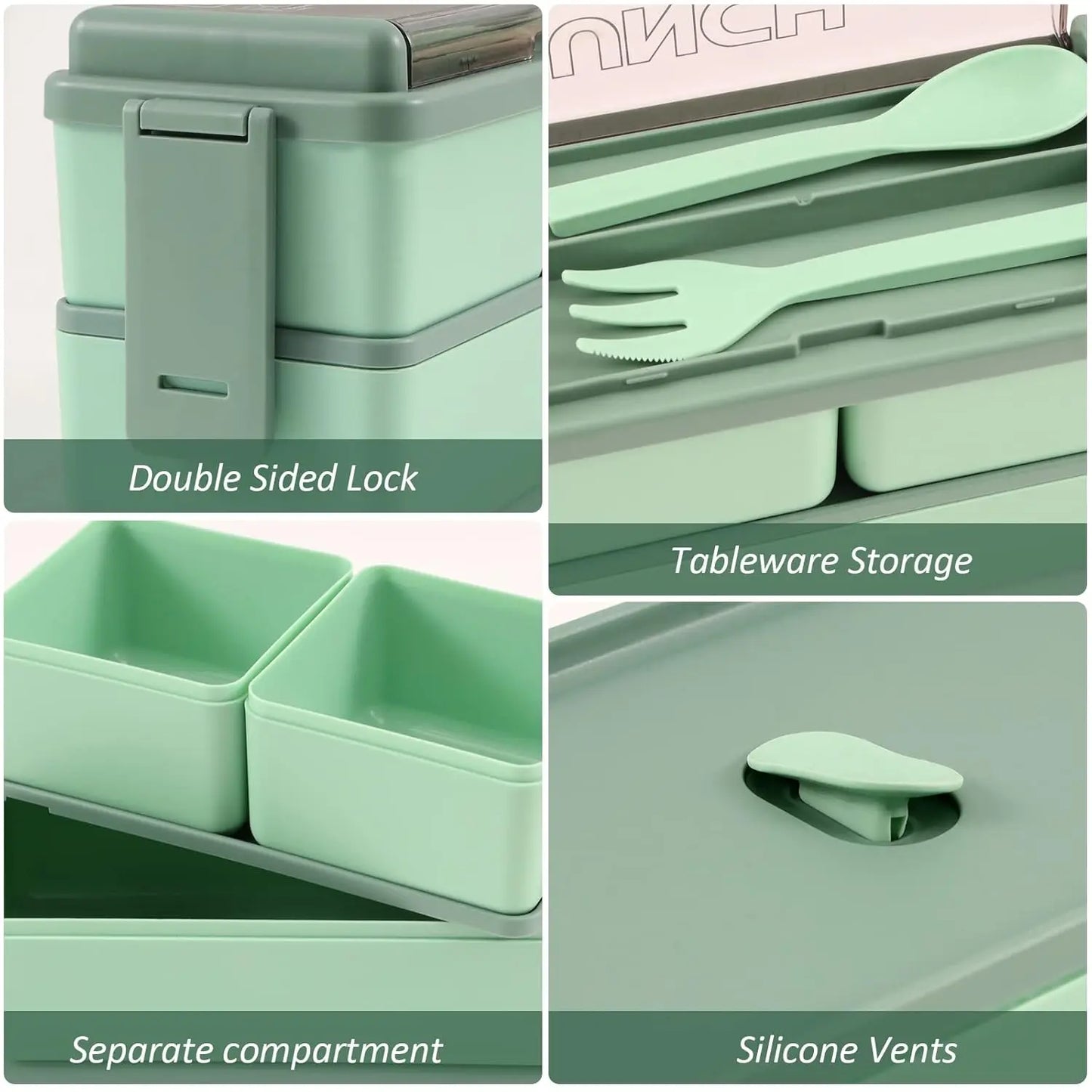 Bento Box Adult Lunch Box – Leakproof, Eco-Friendly, Picnic & School (Green + Pink) Pack Of 2 Product vendor Snapelo