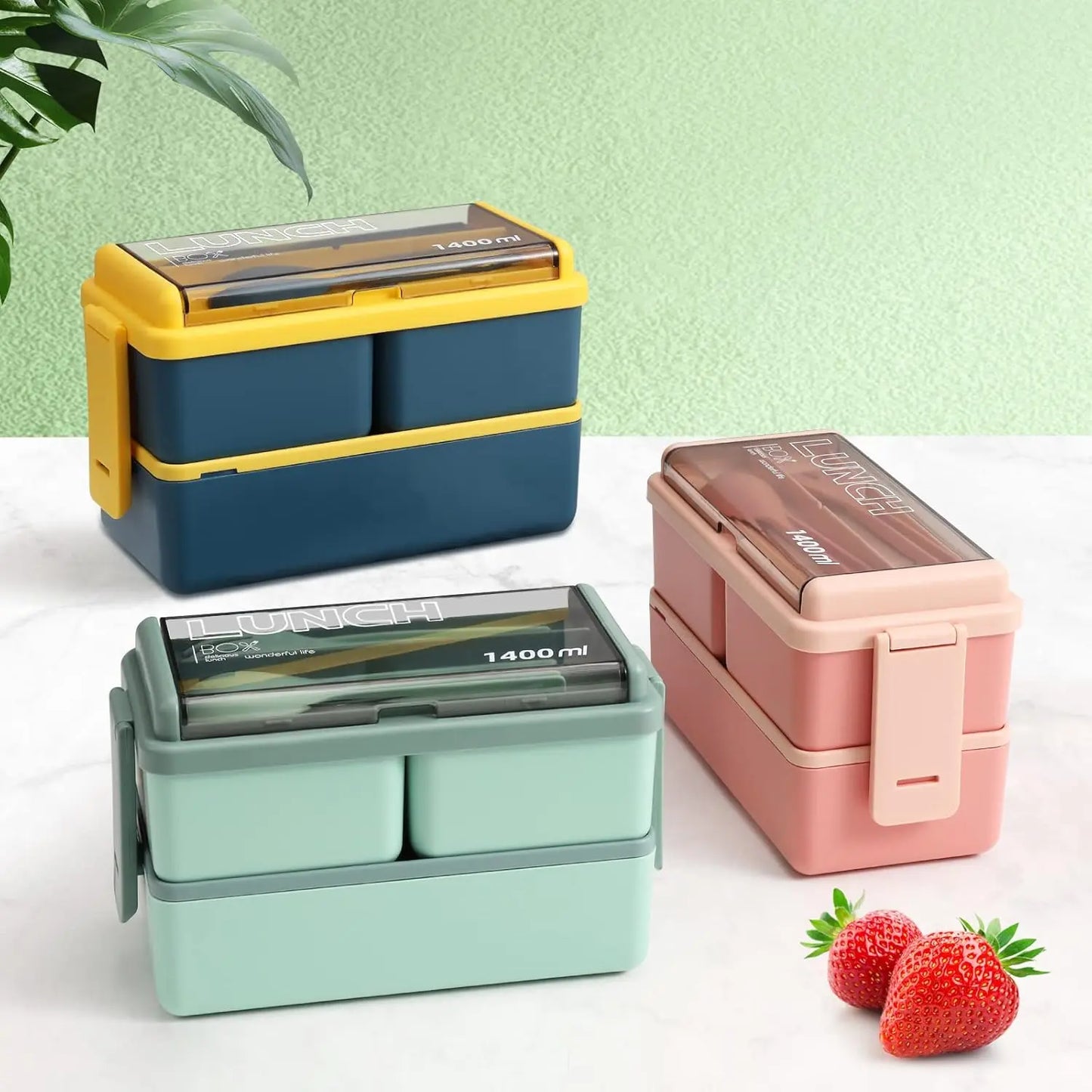 Bento Box Adult Lunch Box – Leakproof, Eco-Friendly, Picnic & School (Green + Pink) Pack Of 2 Product vendor Snapelo