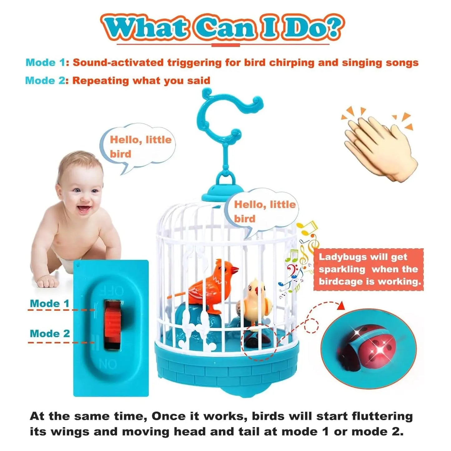 Talking Bird Toy for Kids – Repeats Speech, Sings & Chirps in Cage - Snapelo