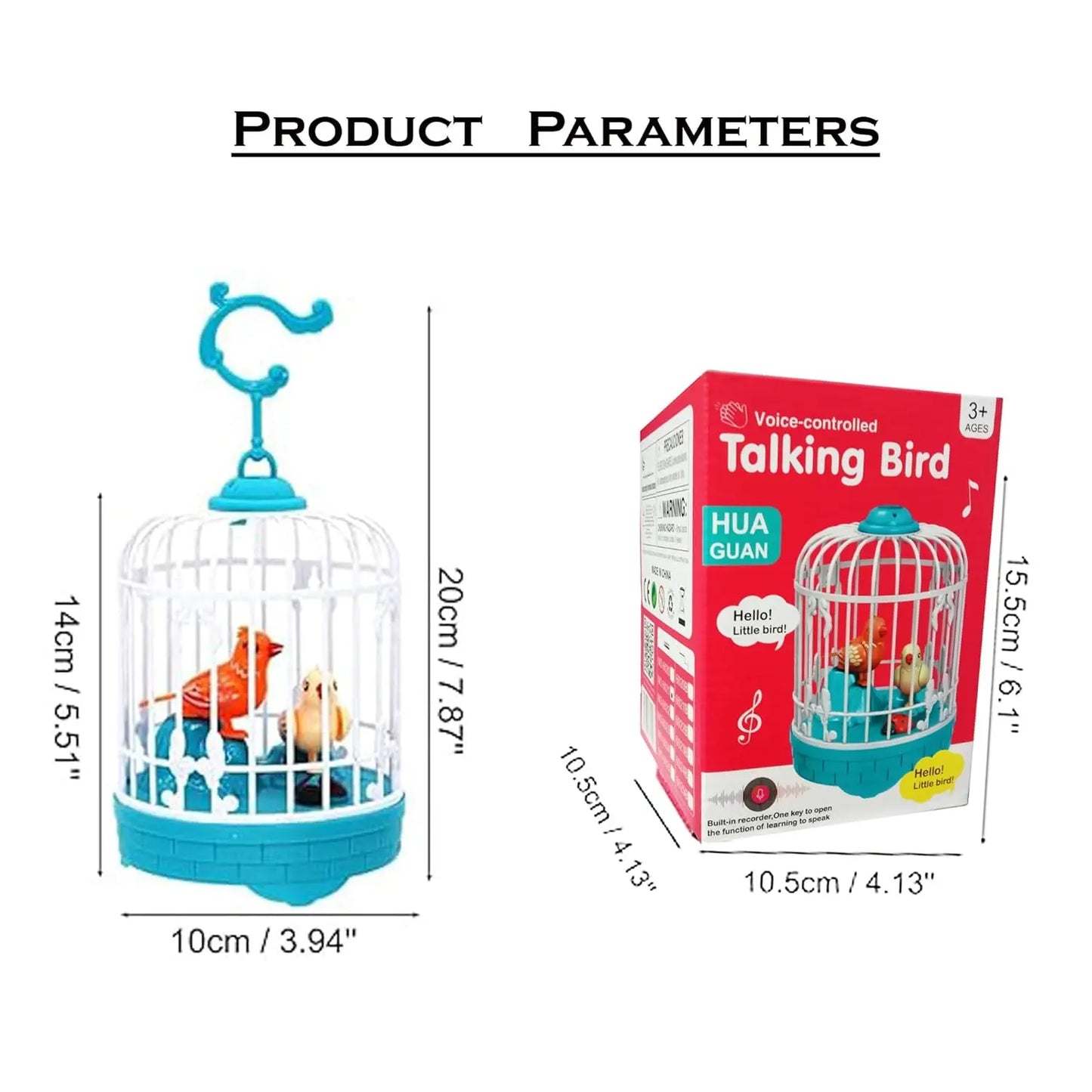 Talking Bird Toy for Kids – Repeats Speech, Sings & Chirps in Cage - Snapelo
