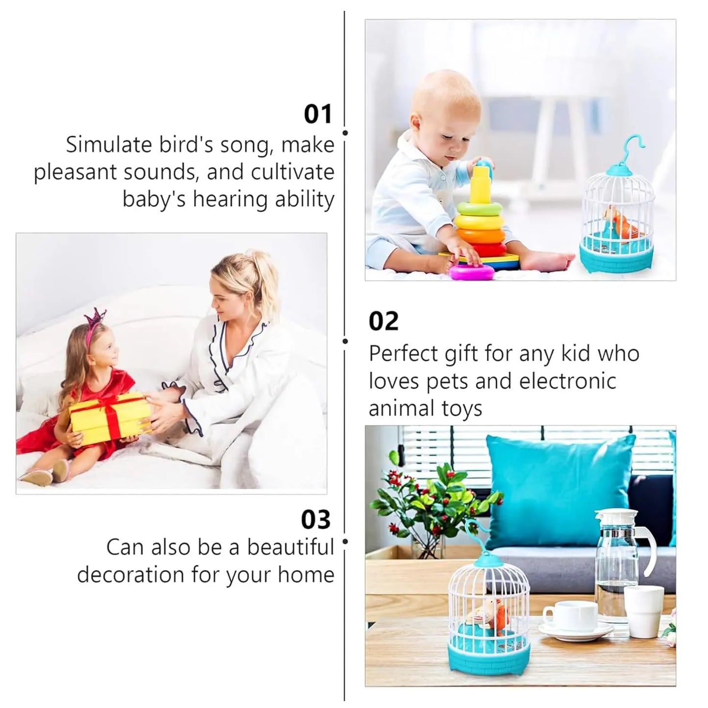 Talking Bird Toy for Kids – Repeats Speech, Sings & Chirps in Cage - Snapelo