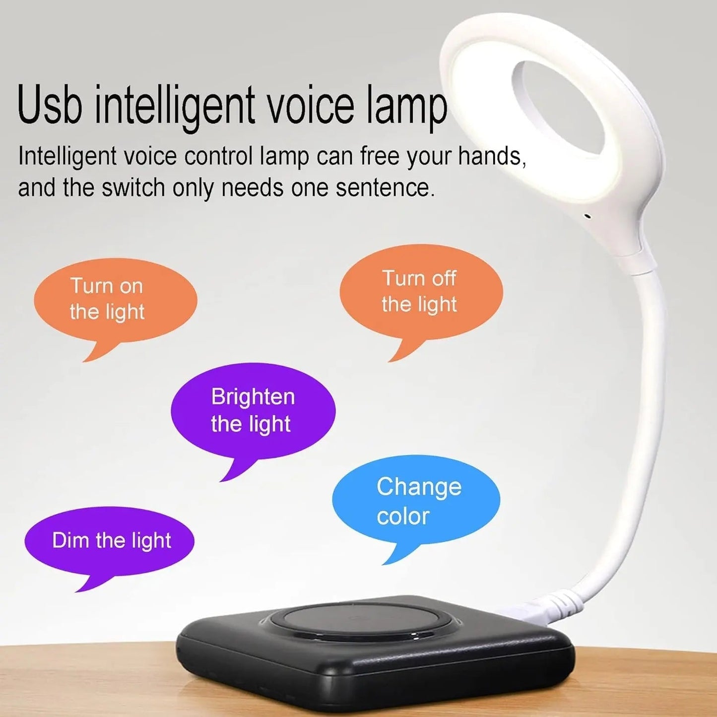 USB Intelligent Voice Control Table Lamp – Smart Color Changing LED Night Light for Home, Study, and Travel – Touchless, Portable, USB Powered (White) - Snapelo