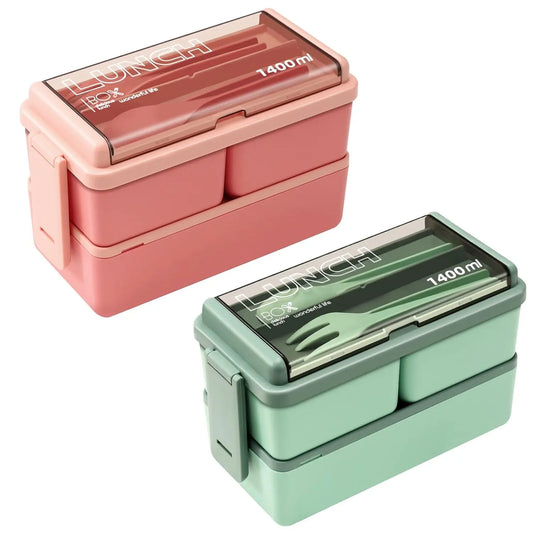Bento Box Adult Lunch Box – Leakproof, Eco-Friendly, Picnic & School (Green + Pink) Pack Of 2 - Snapelo