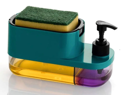 Snapelo 3-in-1 Soap Pump Dispenser with Sponge Holder & Tray – Multipurpose Plastic Dispenser for Kitchen & Bathroom (Multicolor) - Snapelo