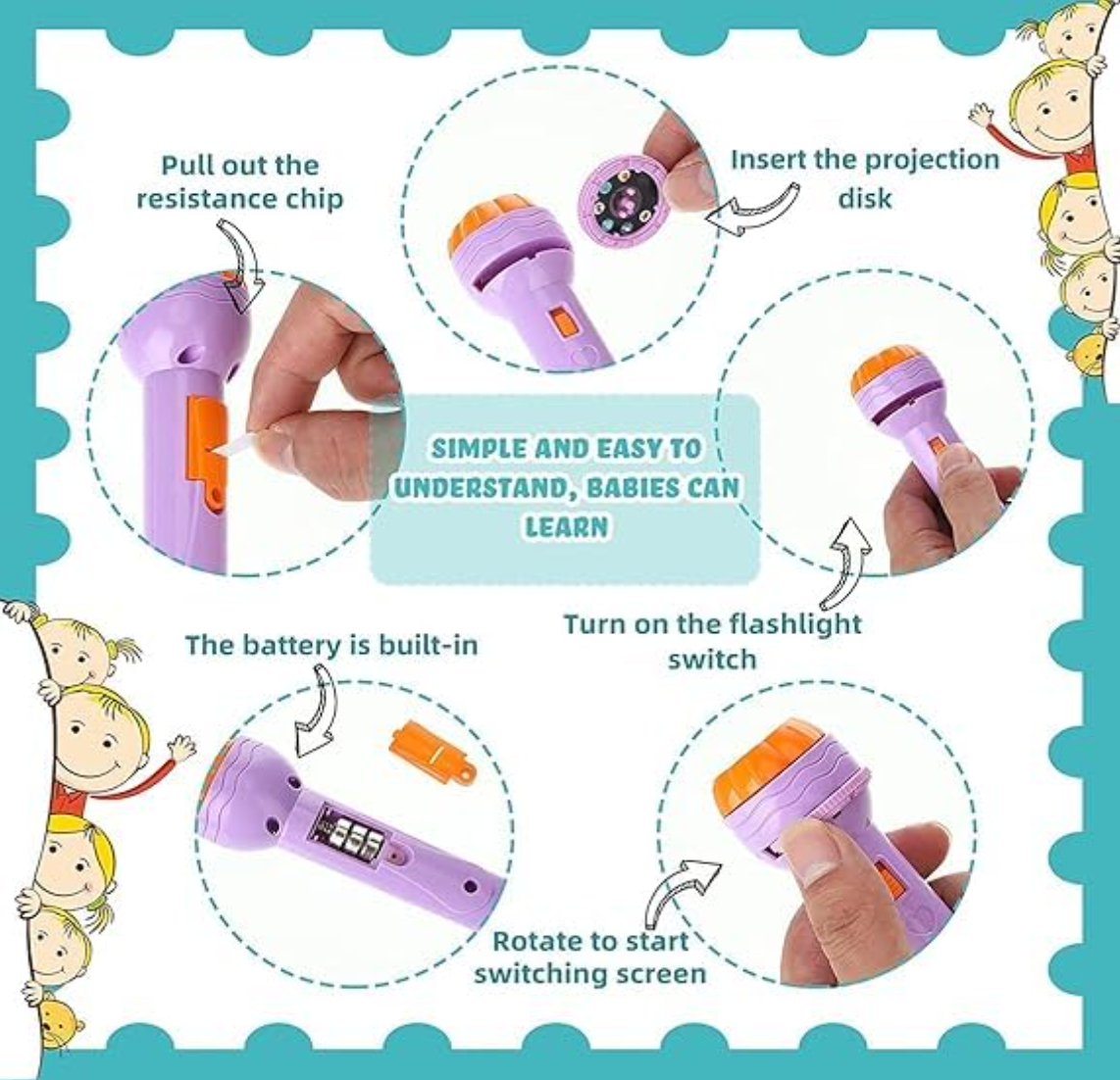Magical Kids Projector Torch Light – Early Learning & Bedtime Fun (Random Reels & Colors) - Snapelo