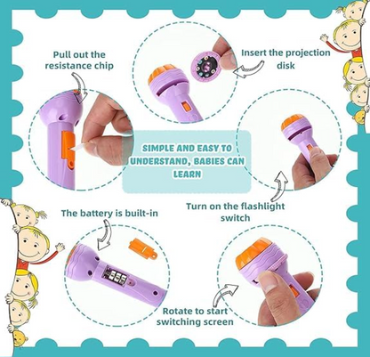 Magical Kids Projector Torch Light – Early Learning & Bedtime Fun (Random Reels & Colors) - Snapelo