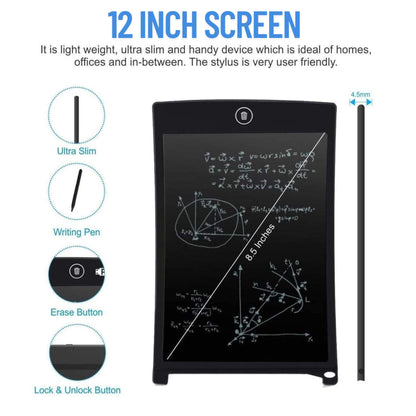 12" Inch LCD Writing Pad | Digital E-Note Slate for Kids & Office | Stylus Included - Snapelo