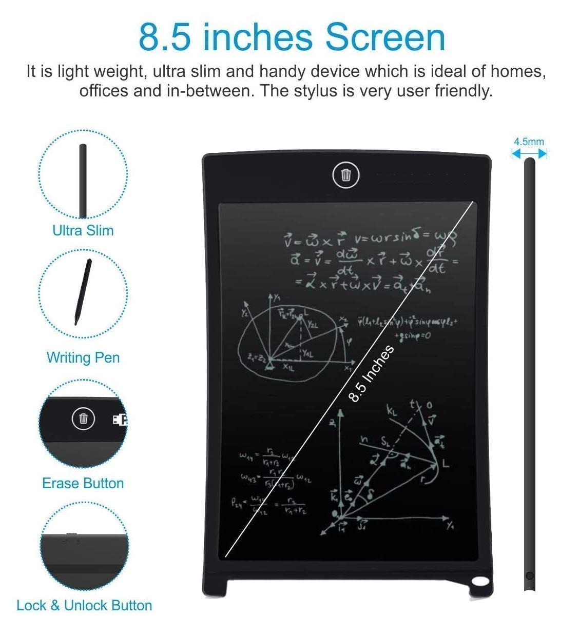 12" Inch LCD Writing Pad | Digital E-Note Slate for Kids & Office | Stylus Included - Snapelo